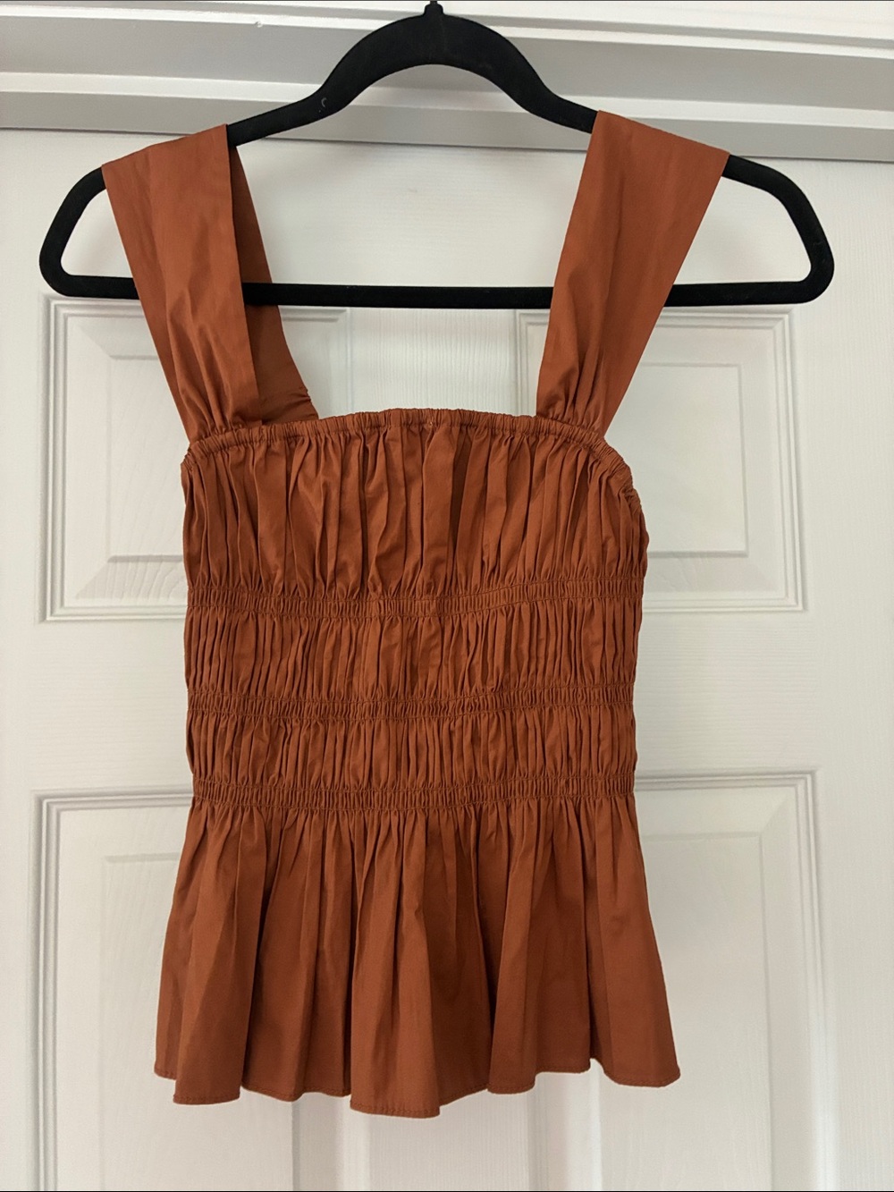 STAUD Rust Brown Smocked Peplum Tank